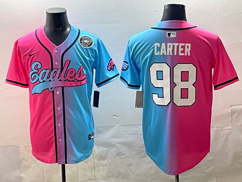 Men 2025 Philadelphia Eagles 98 Carter Blue pink Nike Limited NFL Jersey style 09